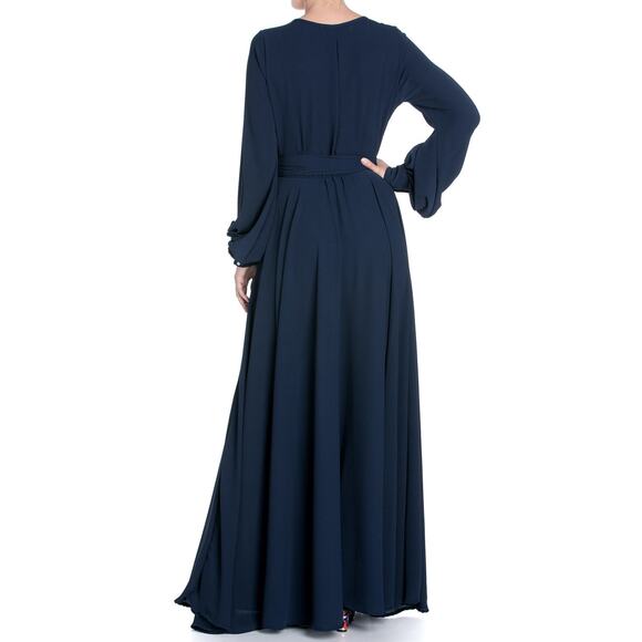 Meghan Los Angeles Lilypad Navy Blue Long Sleeve Maxi Dress Size Small - Picture 2 of 6